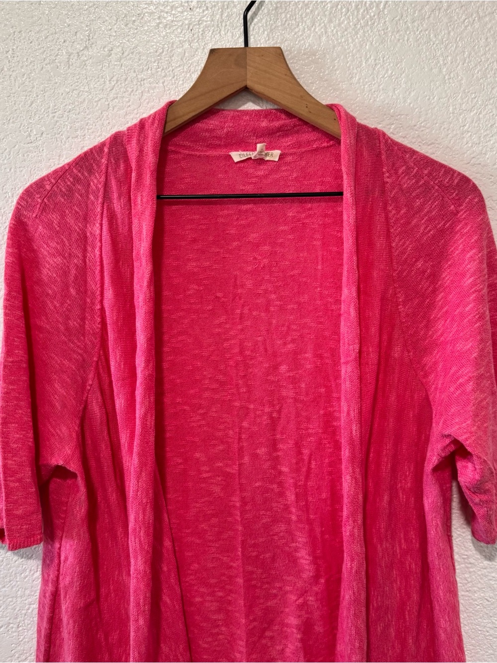 EILEEN FISHER Pink Organic Linen Cotton Blend Half Skeeve Cardigan - Picture 2 of 7